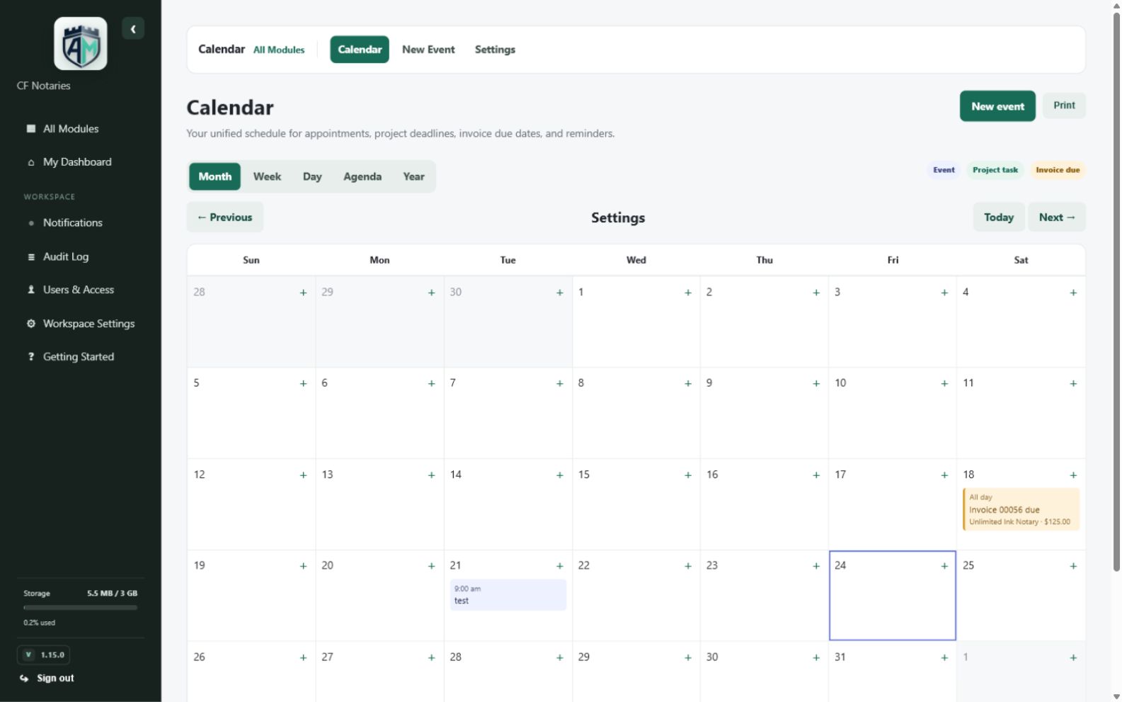 Calendar — Shared calendar view
