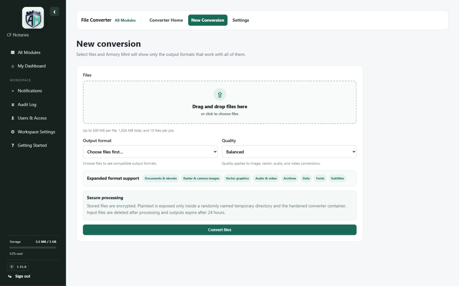 File Converter — New conversion setup
