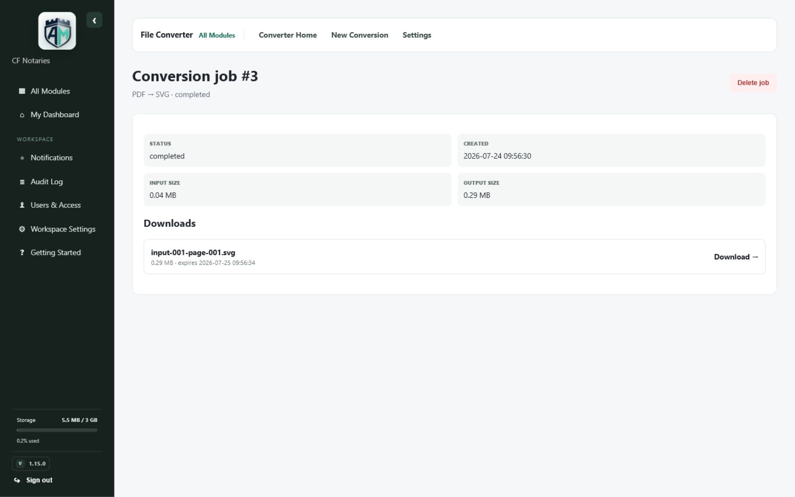 File Converter — Completed conversion outputs