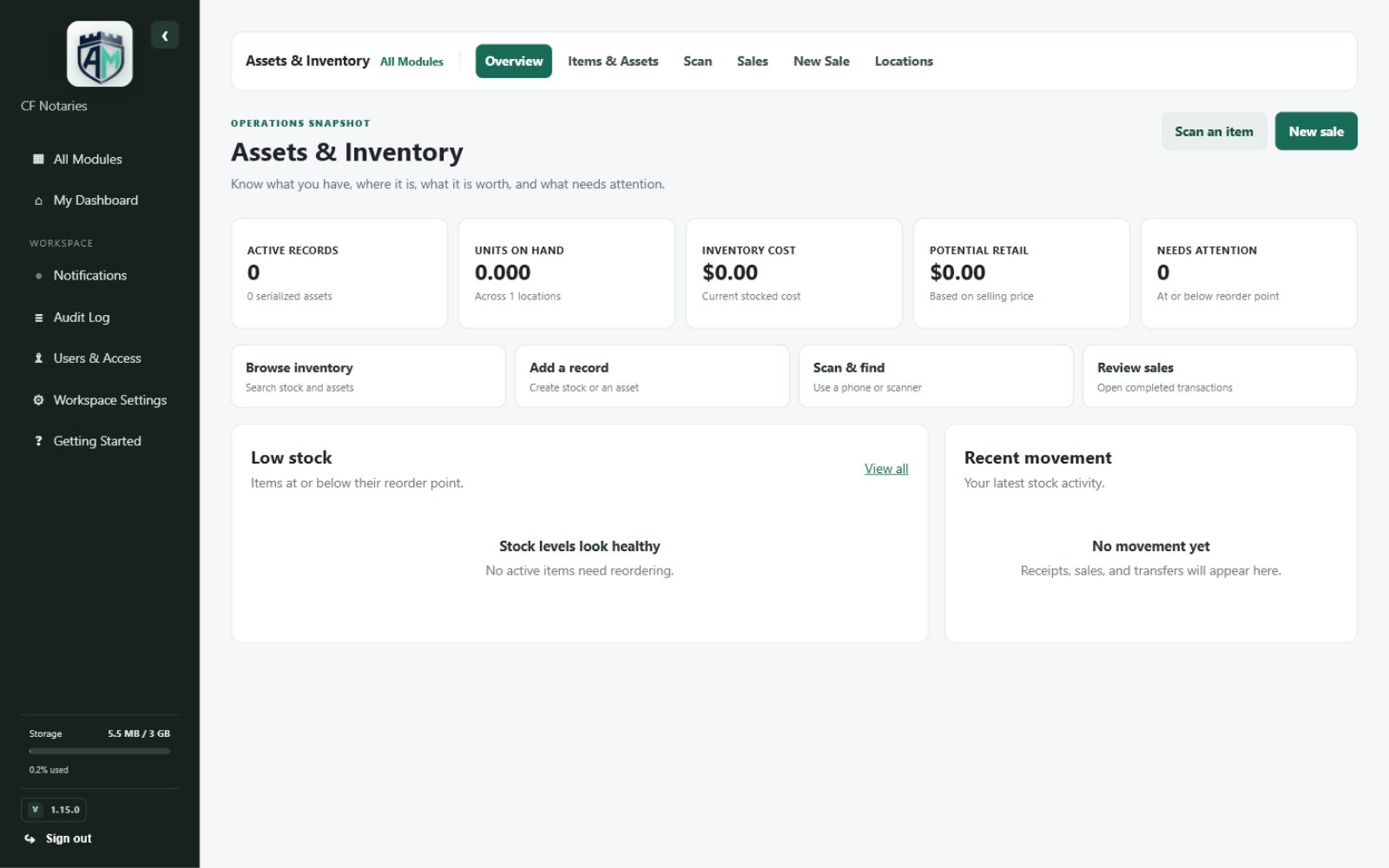 Assets & Inventory — Inventory operations overview