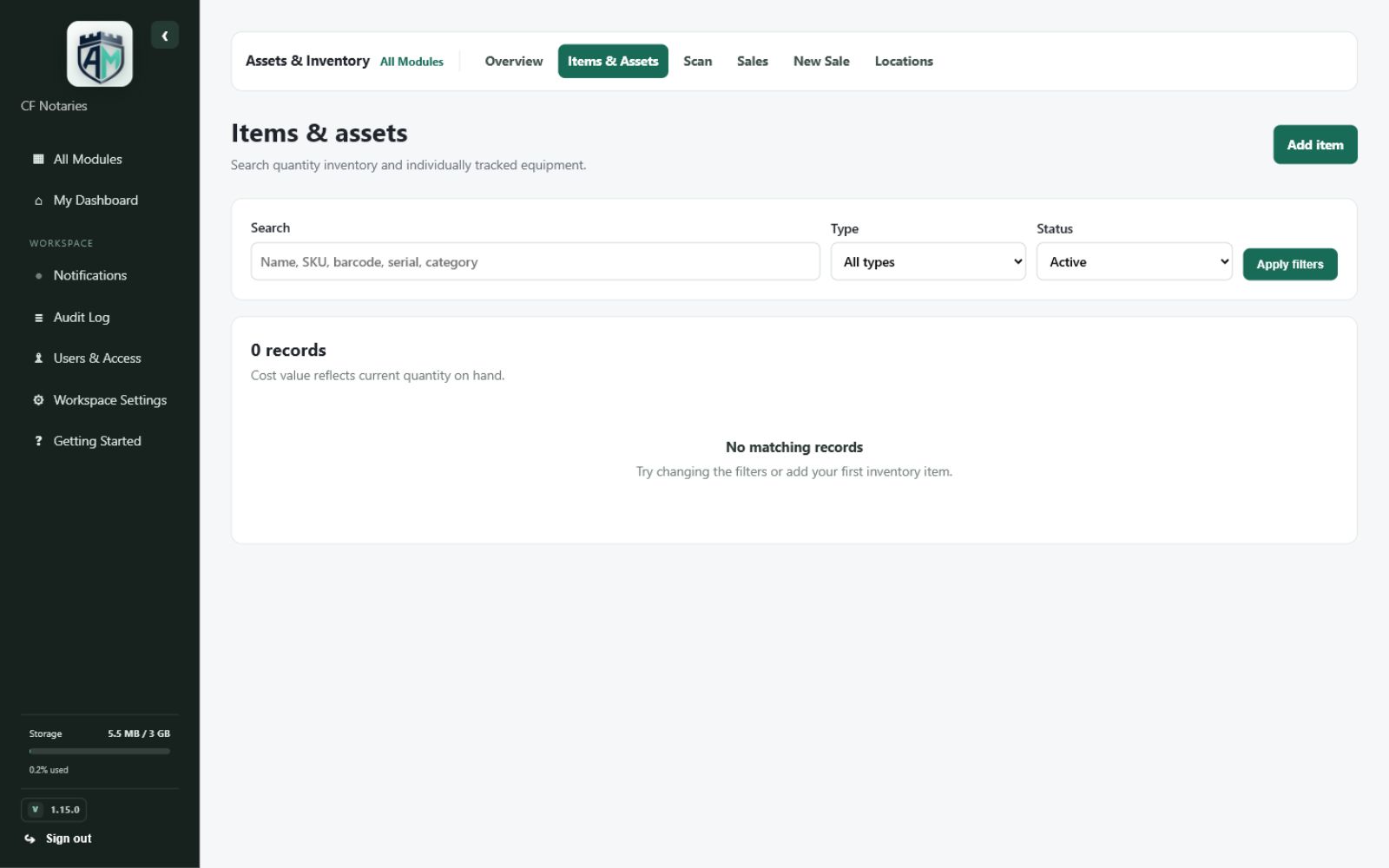 Assets & Inventory — Item and location details