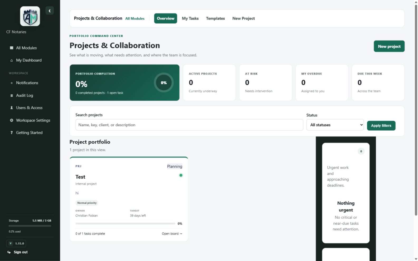 Projects & Collaboration — Project portfolio overview