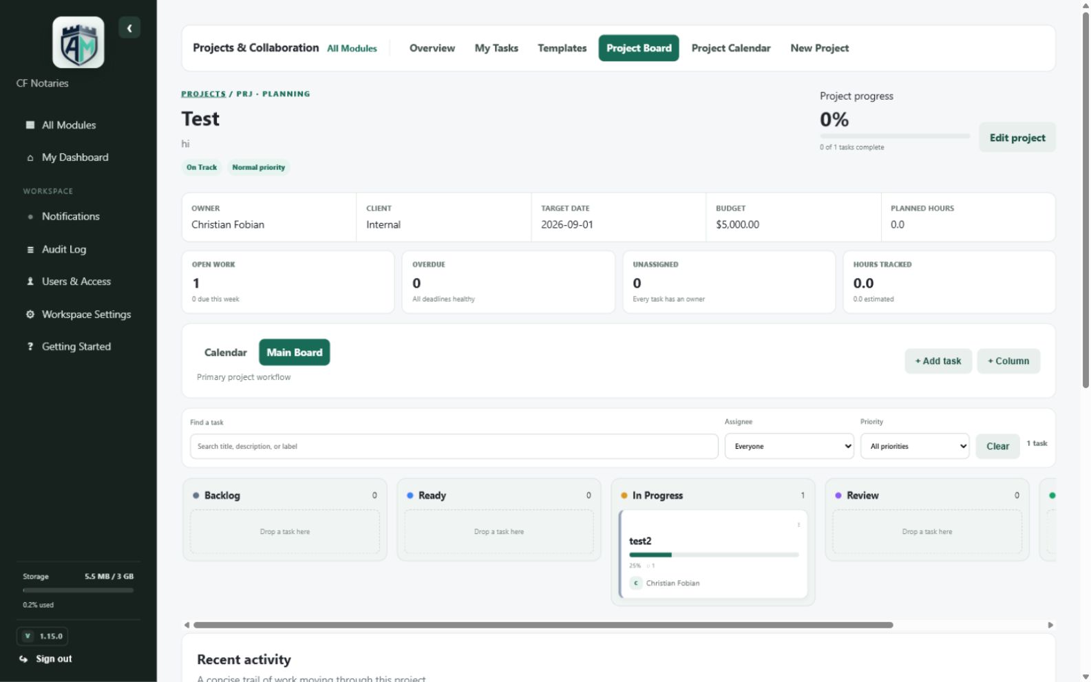 Projects & Collaboration — Kanban project board