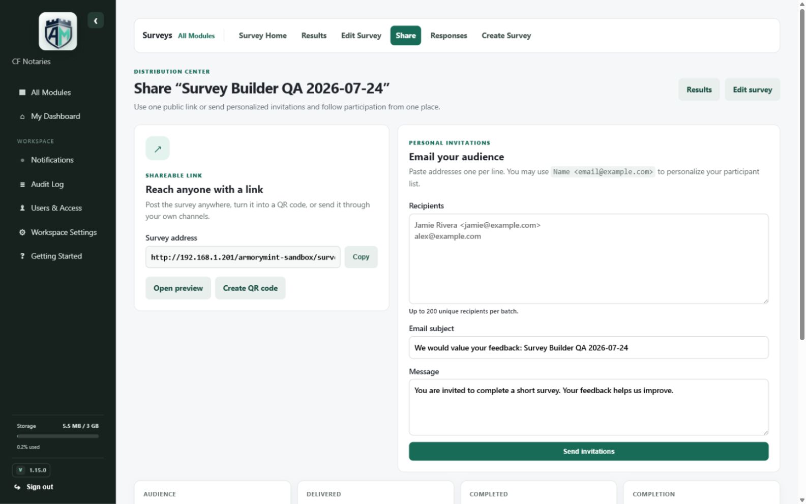Surveys — Distribution and invitation center